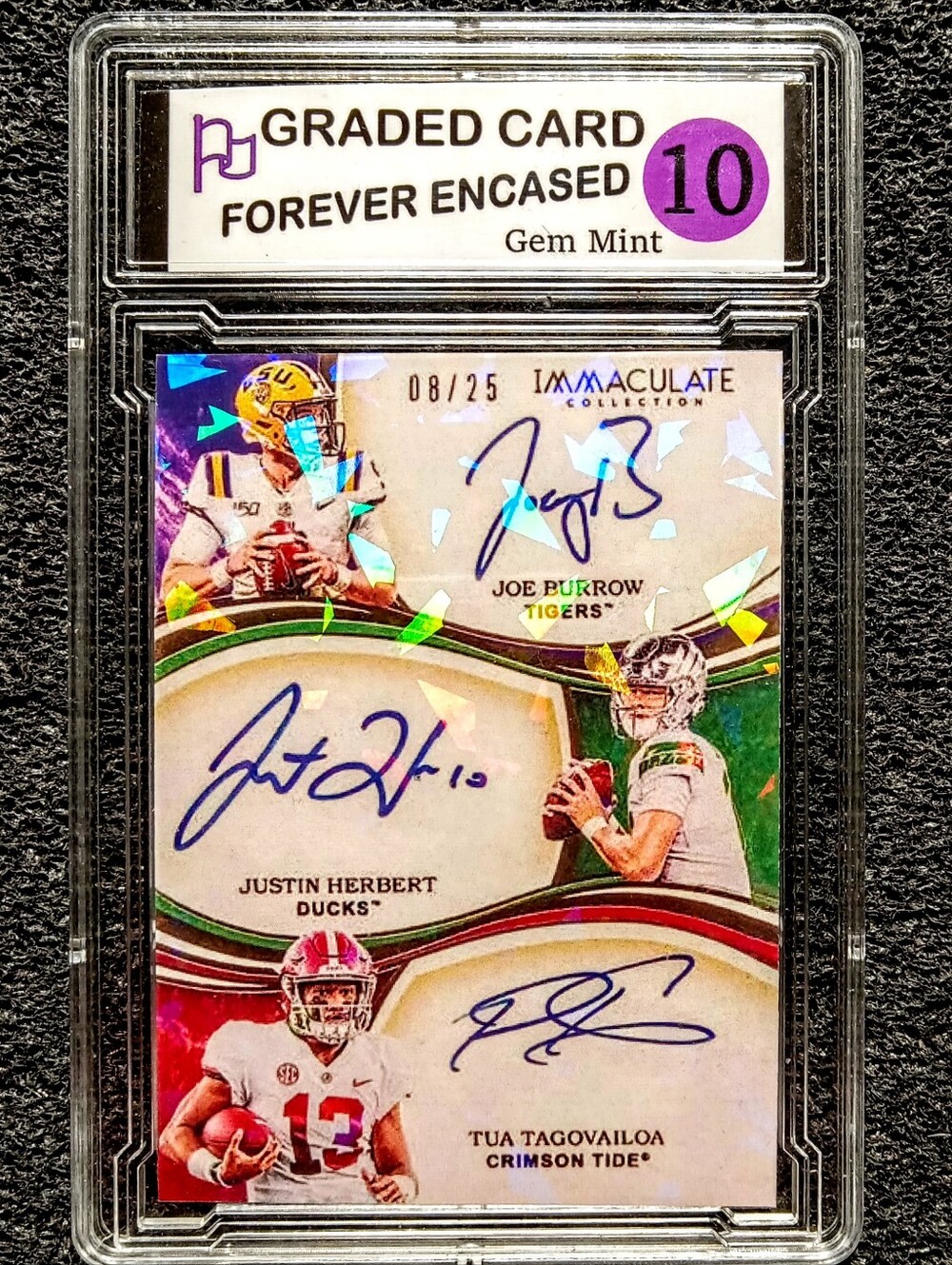 Joe Burrow, Justin Herbert, Tua Tag 3x Autograph Cracked Ice Football Rookie